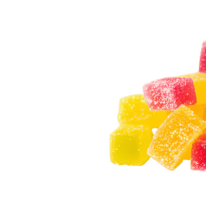 Colourful THC gummies on black background for cannabis edibles and gummy product pages